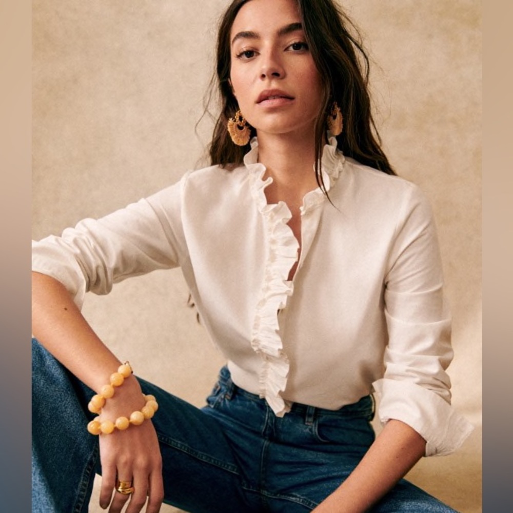 NWT Sezane Women's Button Down Castella Shirt White